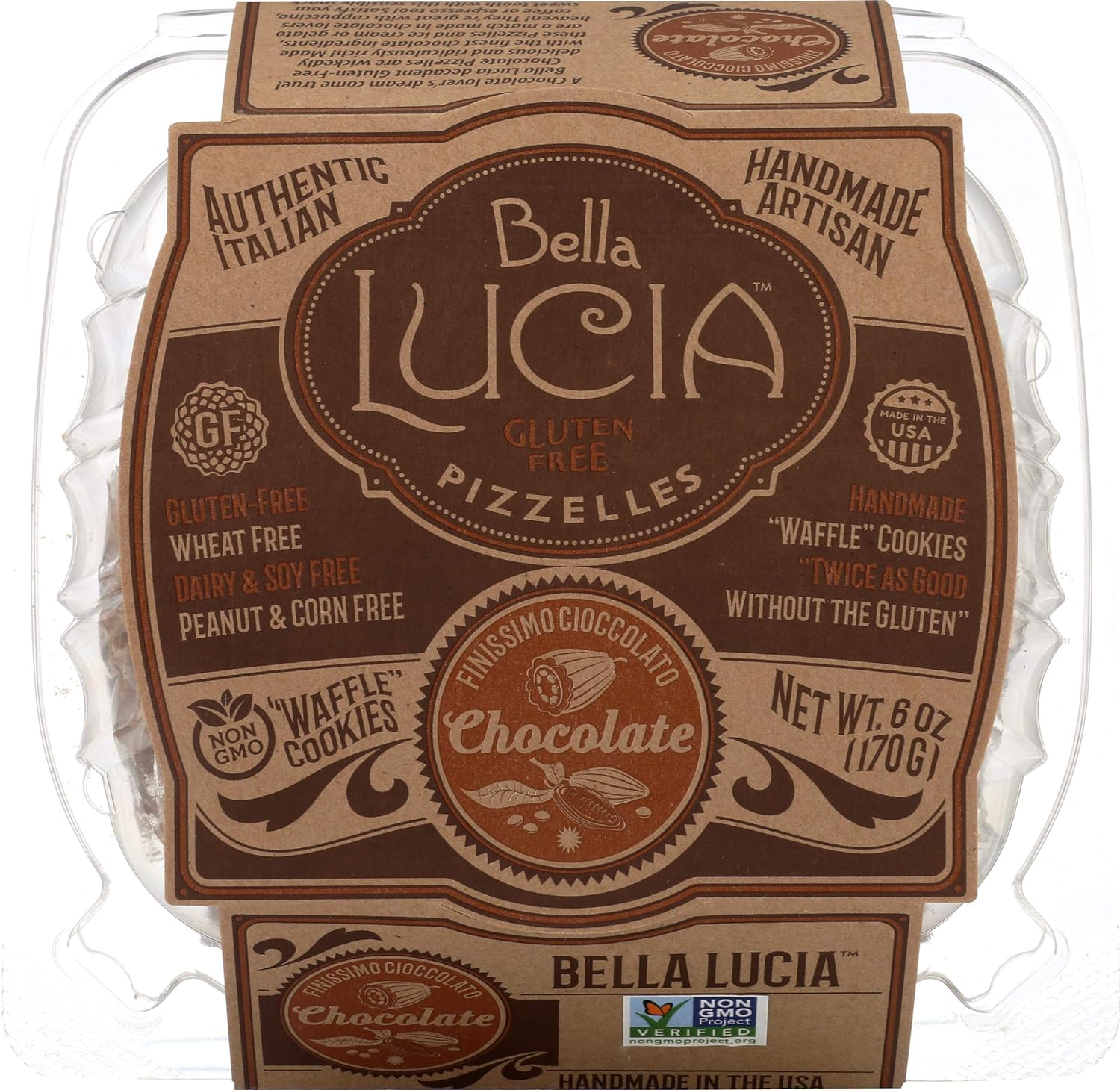 Bella Lucia Pizzelles Sin Gluten, Chocolate, 6 oz