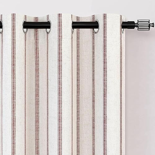 Vista 343 de DriftAway Cortinas opacas de mezcla de lino de 63 pulgadas de largo para dormitorio, cortinas de lino con estampado de rayas verticales, con Gris