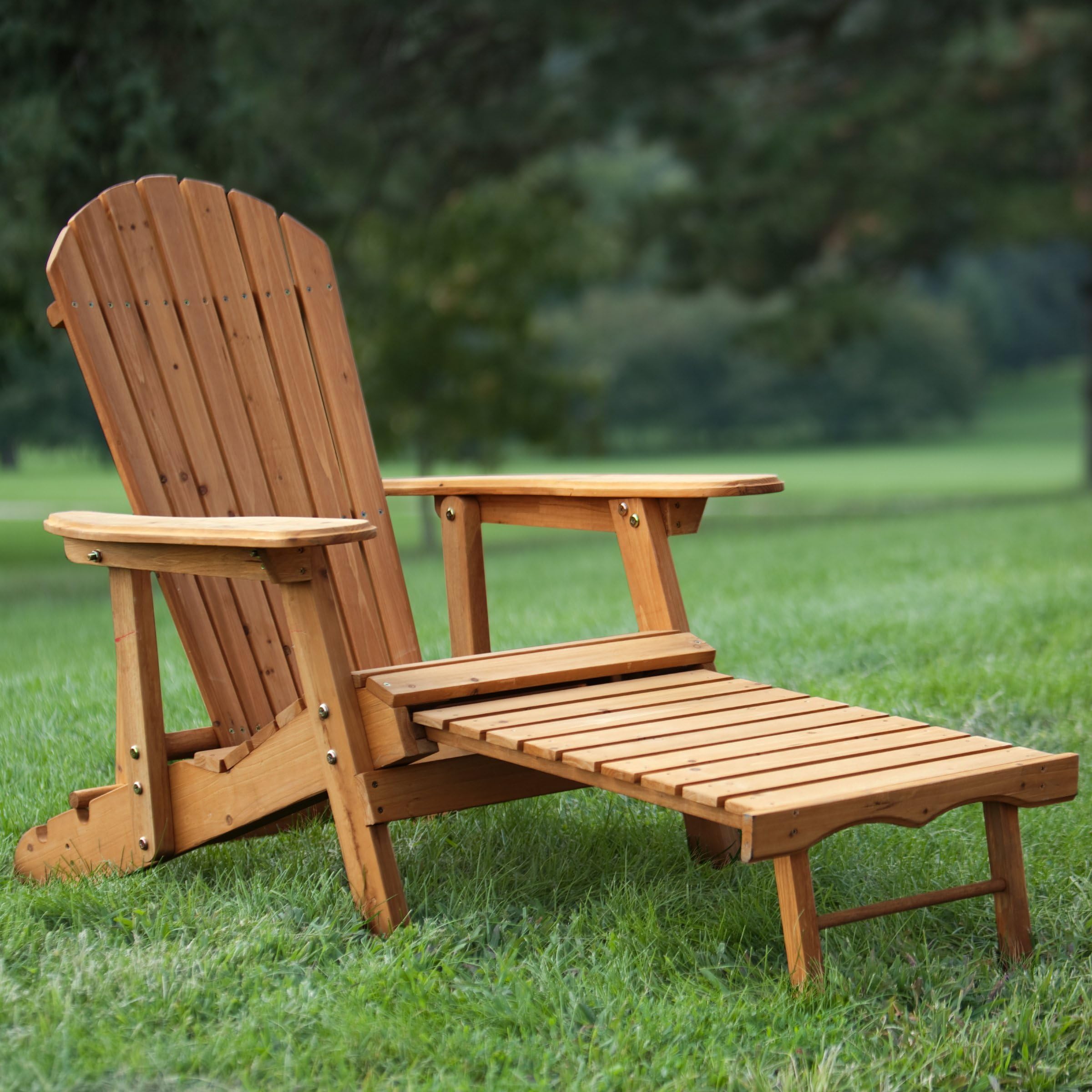 Best Selling Big Mans Solid Wood Recliner Adirondack Chair With Built-In Ottoman Leg Rest Support Ergonomic Comfort Craftsmanship- Made Of Solid Natural Fir Wood- Extra Large Arm Rest Reclining Back