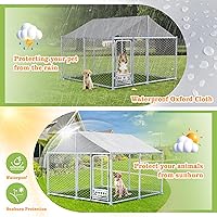 Vista 2 de Grepatio Perrera para perros al aire libre de 7.5 x 7.5 pies con techo, recinto exterior para perros con 2 comederos giratorios, cerca para perros
