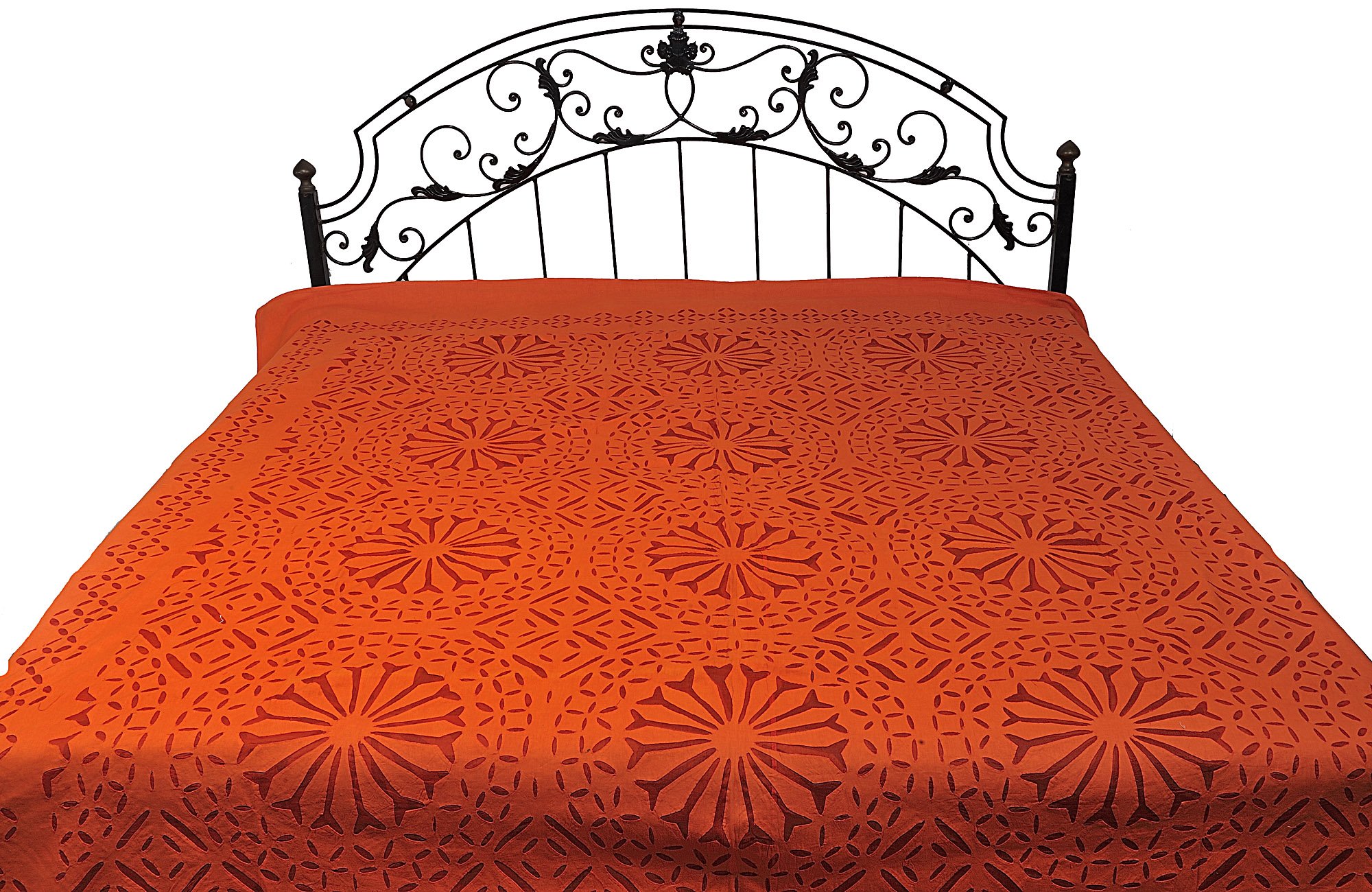 Exotic India Stonewashed Bedspread with Floral Applique - Pure Cotton-image-25