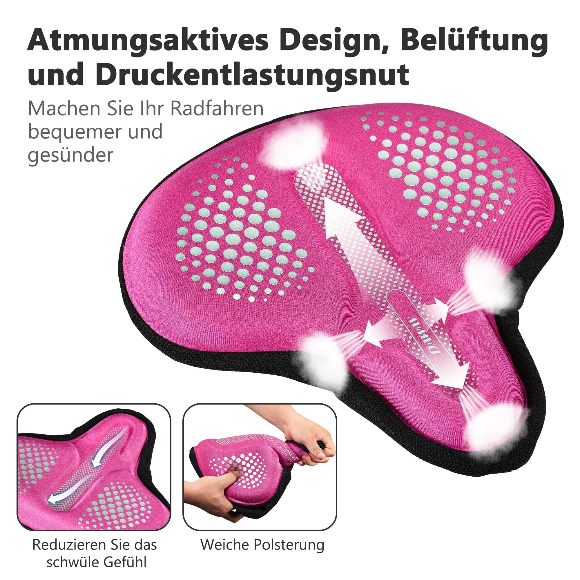 DAWAY Funda acolchada de gel de silicona y espuma viscoelástica para sillín de bicicleta, extra suave y cómoda, para Peloton, bicicleta estática, MTB, cómoda almohadilla para sillín para mujer, hombre
