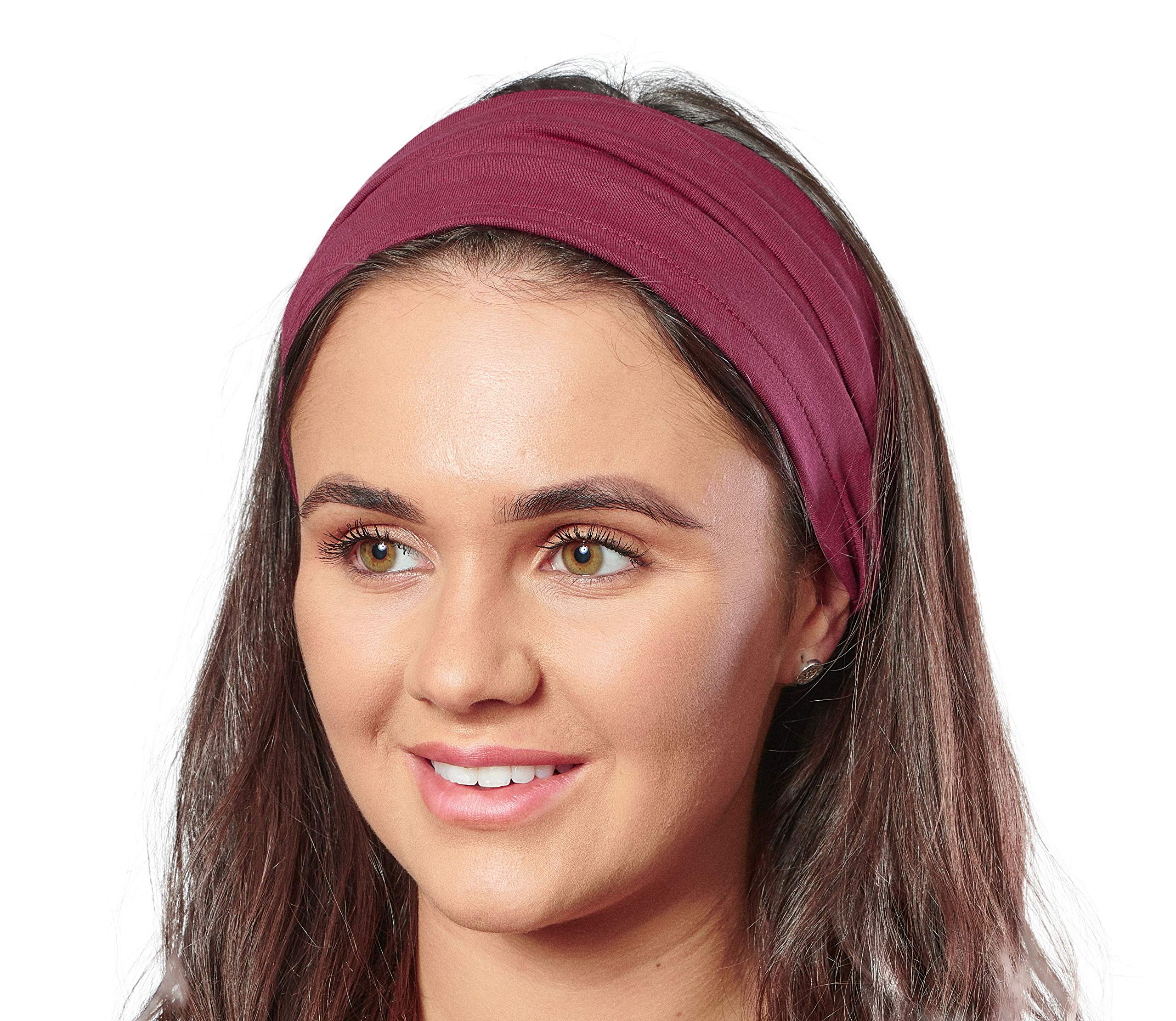 Antonia York Burgundy Headband for Women Wide Cotton Jersey Bandana