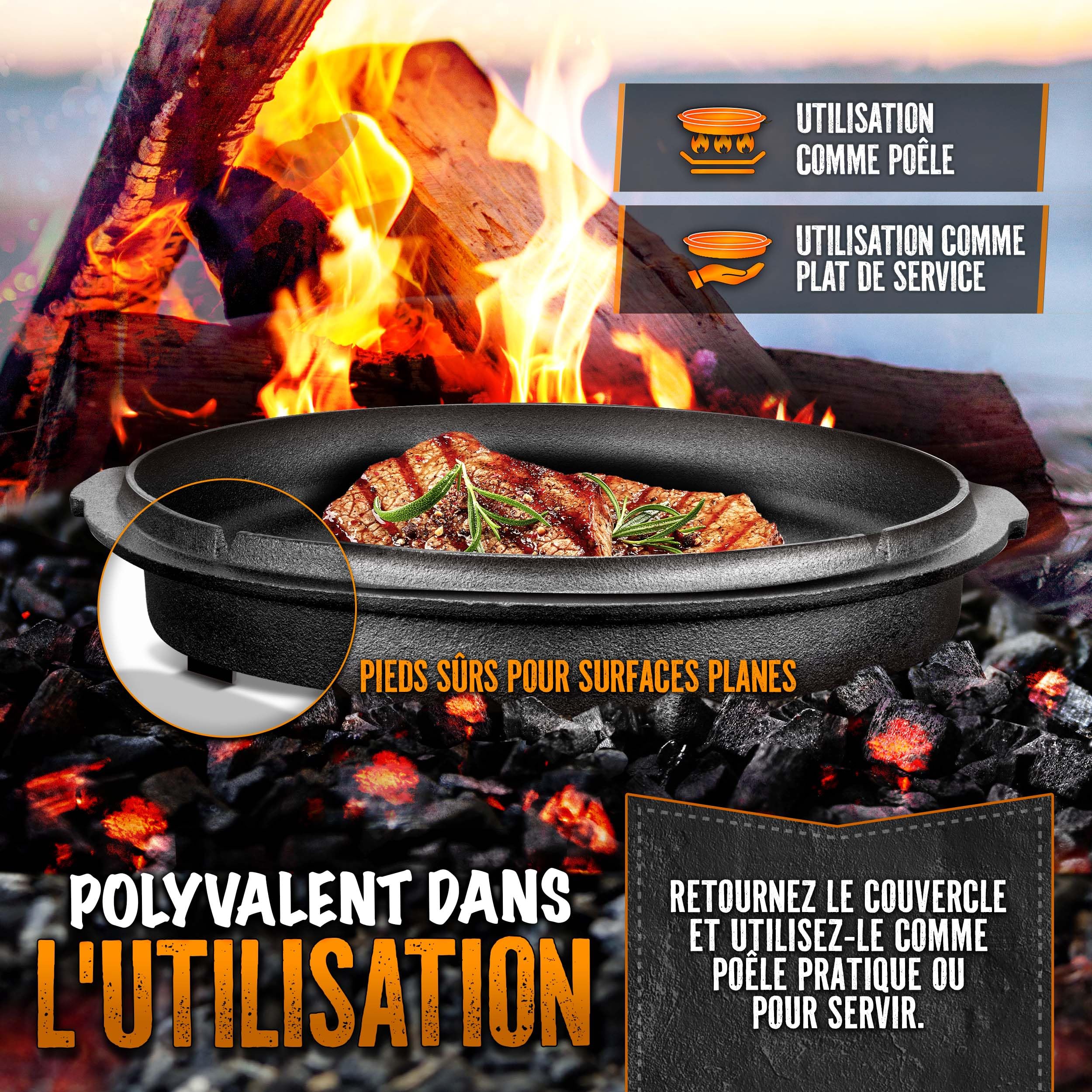 grillas® Dutch Oven Set Premium Série | Pré-assaisonné | Casserole en fonte I Rôtissoire avec soulève-Couvercle