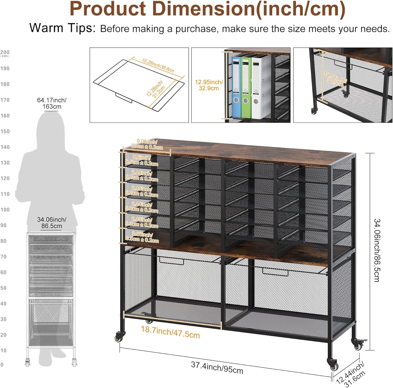 EasyPAG Rolling File Cart with 24 Slot Mail Organizer, Under Desk Storage with Hanging File Rack for Letter/Legal Folders, Mobile Filing Cabinet Printer Stand for Office Home Classroom, Black