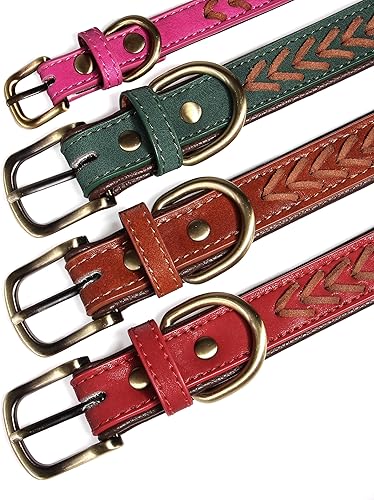 Miniatura 5 de Collares de perro personalizados de piel sintética de alta calidad con nombre y número de teléfono, placa de nombre grabada para perros pequeños,