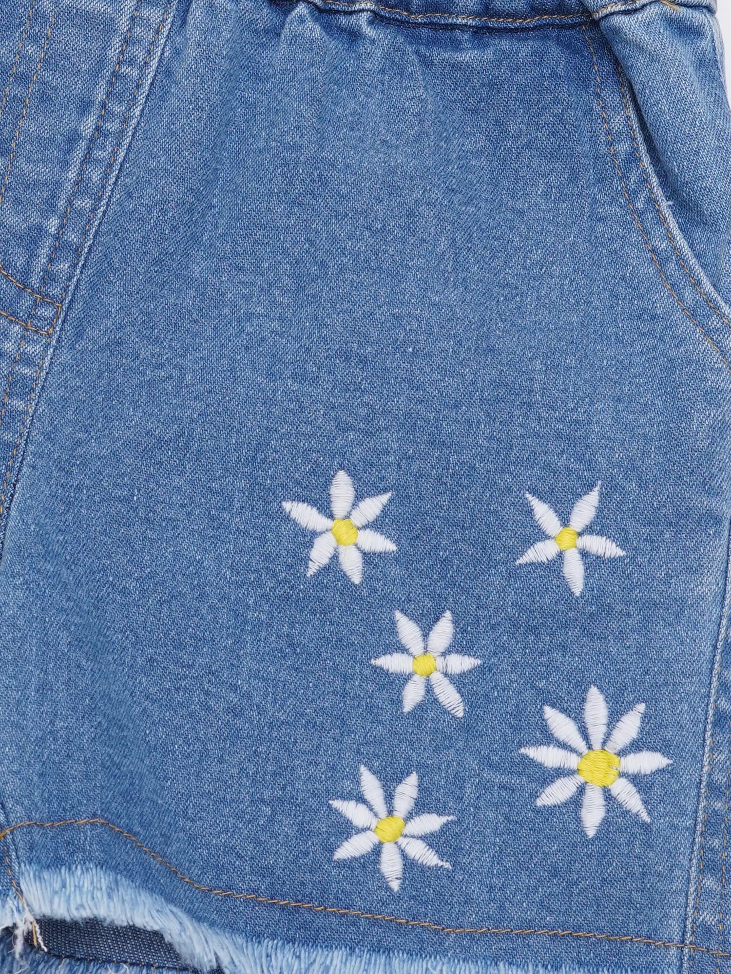 CREATIVE KIDS Girl Light Blue Embroidered Denim Shorts - Image 3 thumbnail