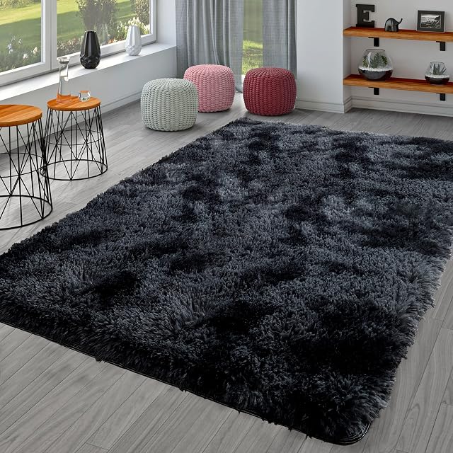 Blisswood Luxury Shaggy Soft Area Rug Black Tie-Dyed Indoor Fluffy Non-Slip Rugs Modern Home Decor For Bedroom, Kidsroom, Living Room 140x200CM