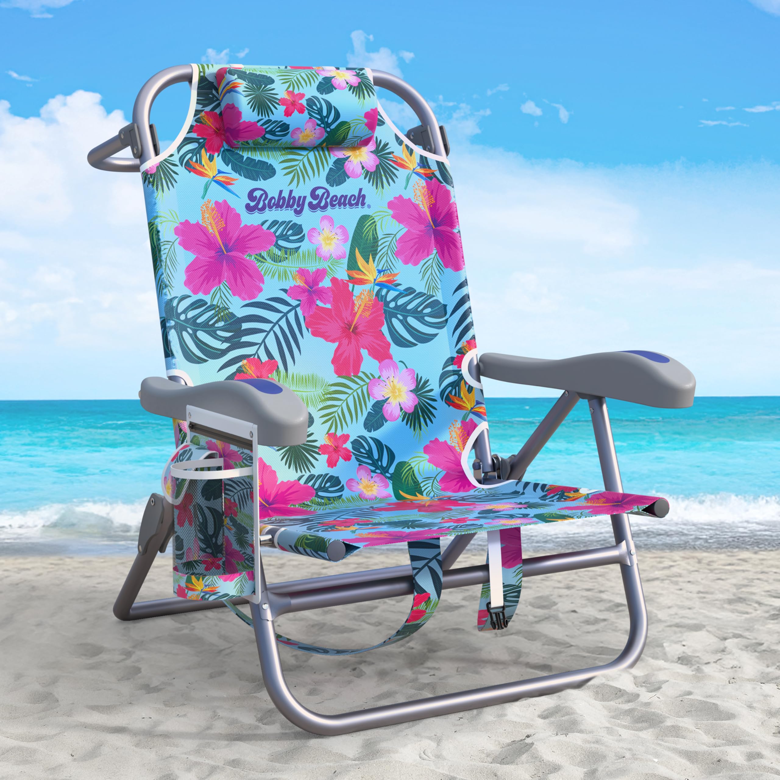 Bobby Beach Strandstuhl | Klappstuhl & Strandliege klappbar leicht als Rucksack zu tragen | Campingstuhl faltbar mit Getränkehalter & Taschen | Liege & Liegestuhl klappbar (Strandstuhl, Aqua Blue)