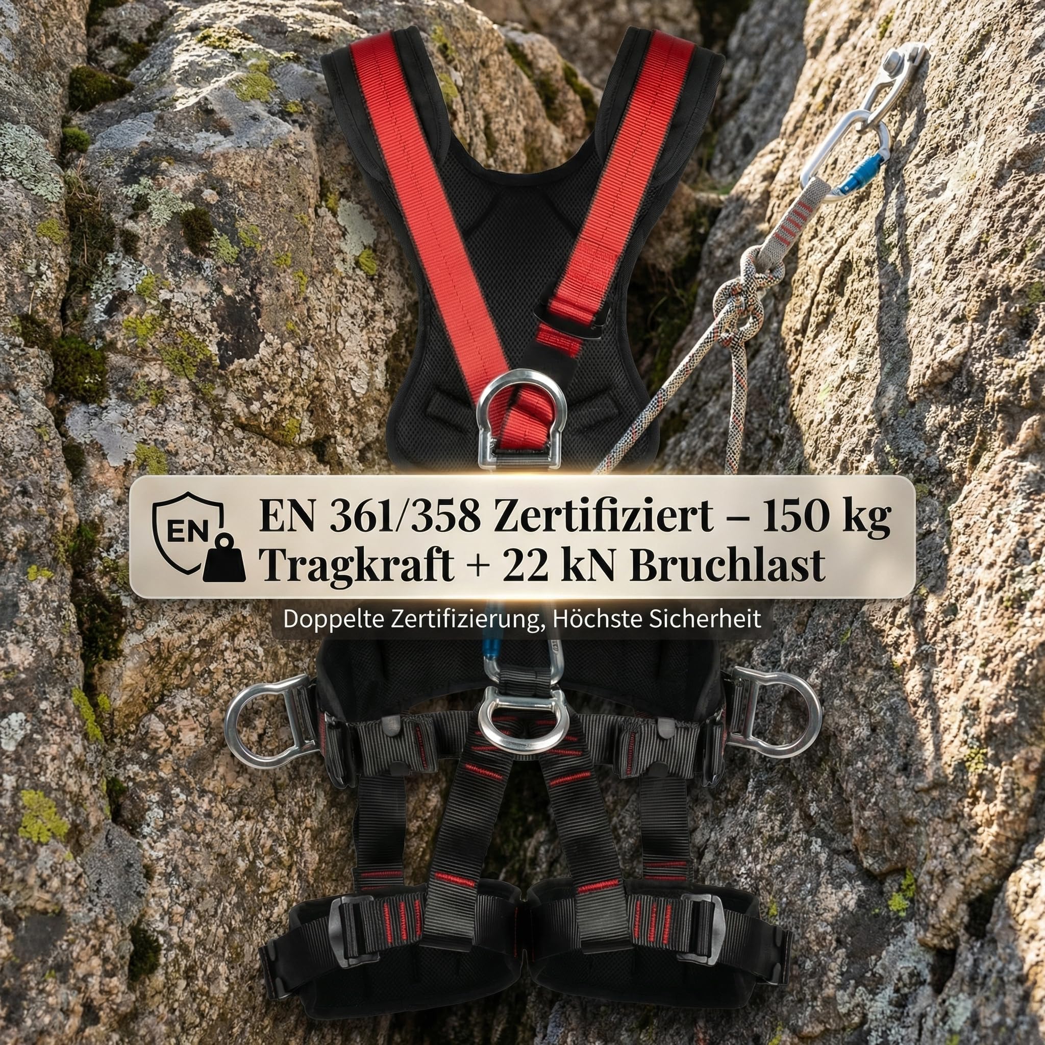 Magicbox Klettergurt Vollkörper mit Verdickter Lendenwirbelstütze – 150 kg Tragkraft Fallschutzgurt für Höhenarbeit, Dacharbeiten, Klettern und Baustelle, EN 361/358 Zertifiziert Absturzsicherungsgurt