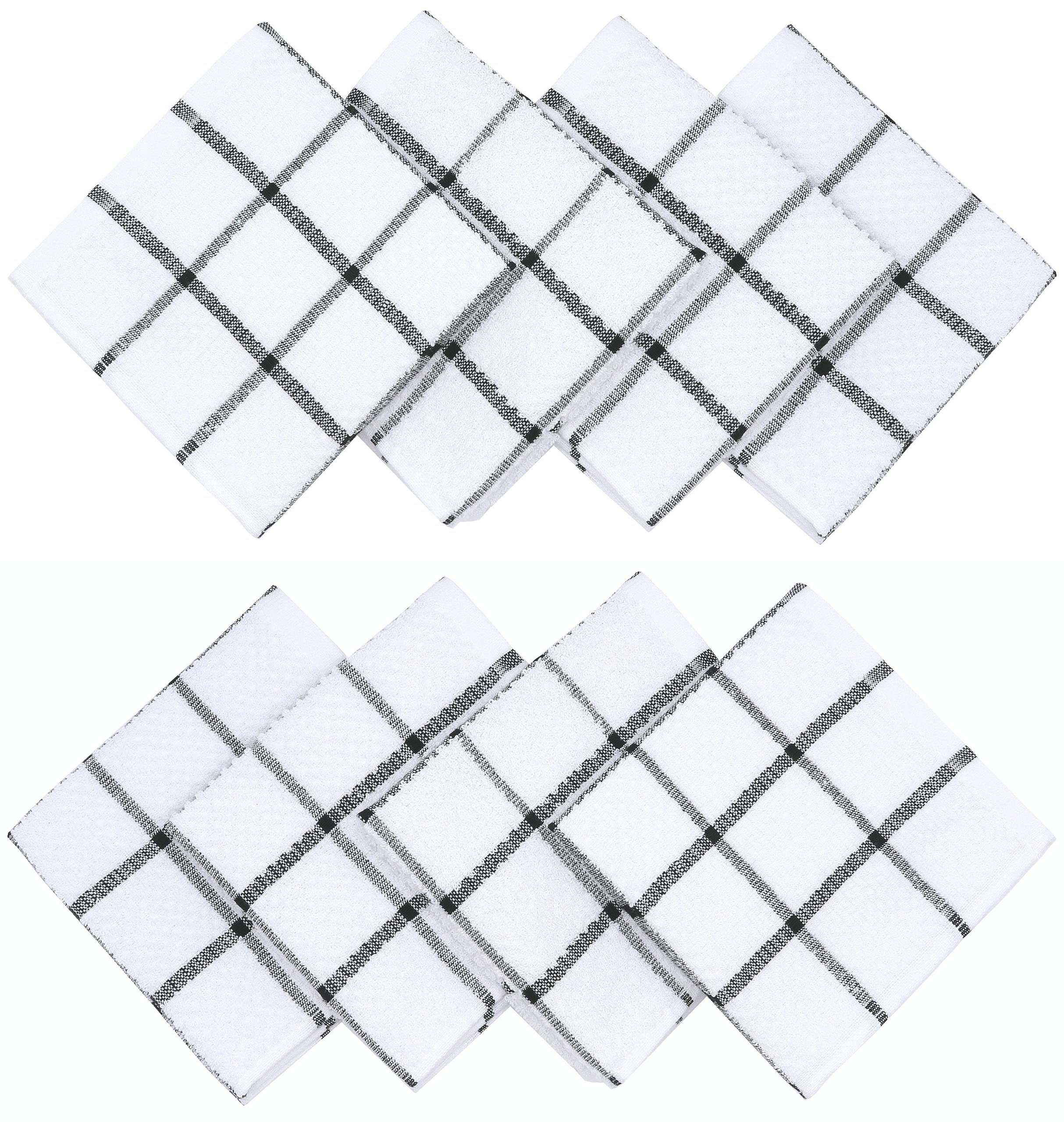 Set di 8 strofinacci in cotone per la pulizia della cucina, strofinacci in spugna, leggeri e morbidi, 30,5 x 30,5 cm (motivo a quadri neri)