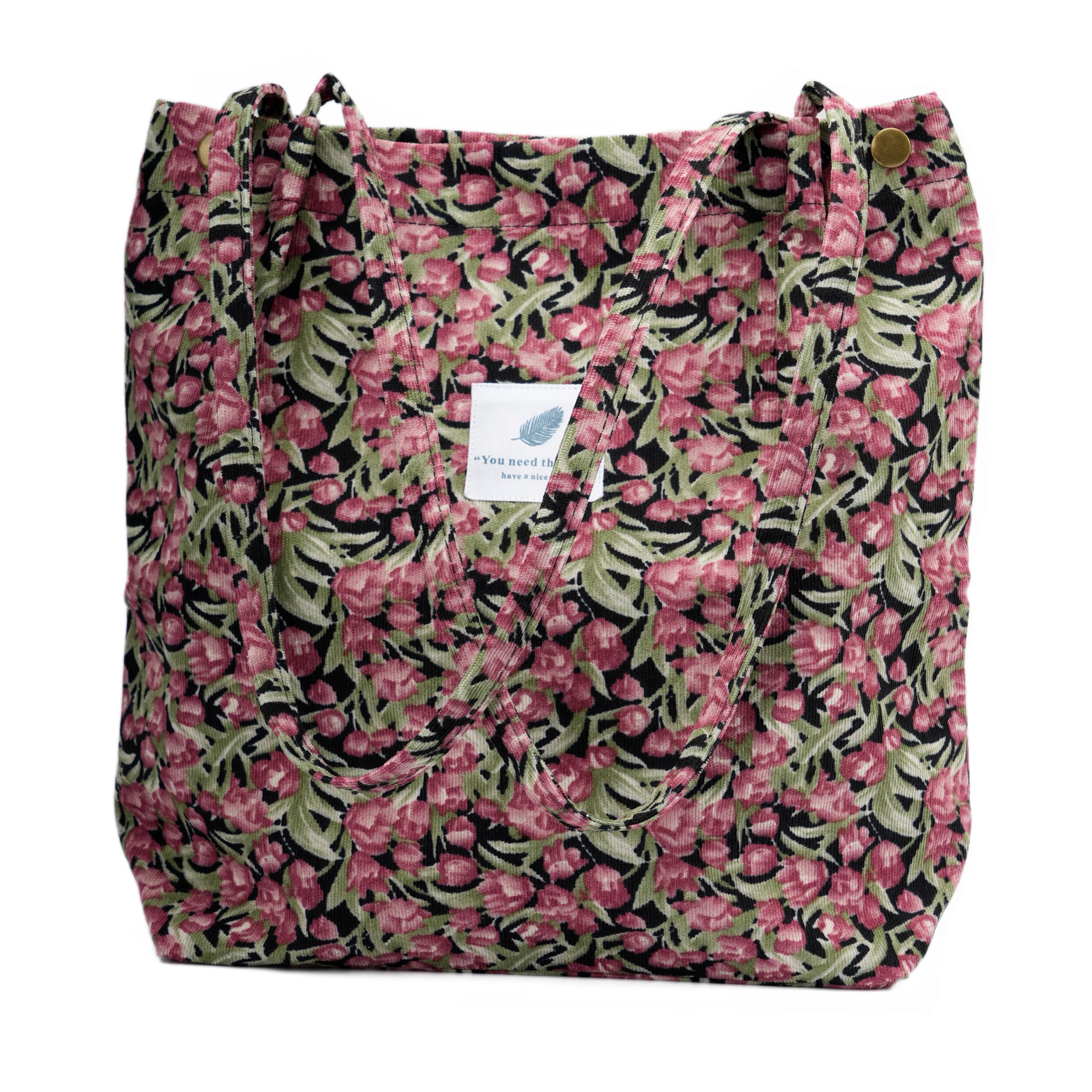 TOPASION Cute Corduroy Tote Bag Canvas Shoulder Handbags for Women Travel Shopping