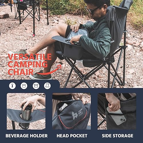 Miniatura 4 de OUTSIDER Silla plegable para campamento, silla plegable resistente de 400 libras, sillas de exterior de gran tamaño con soporte para tazas, bolsa
