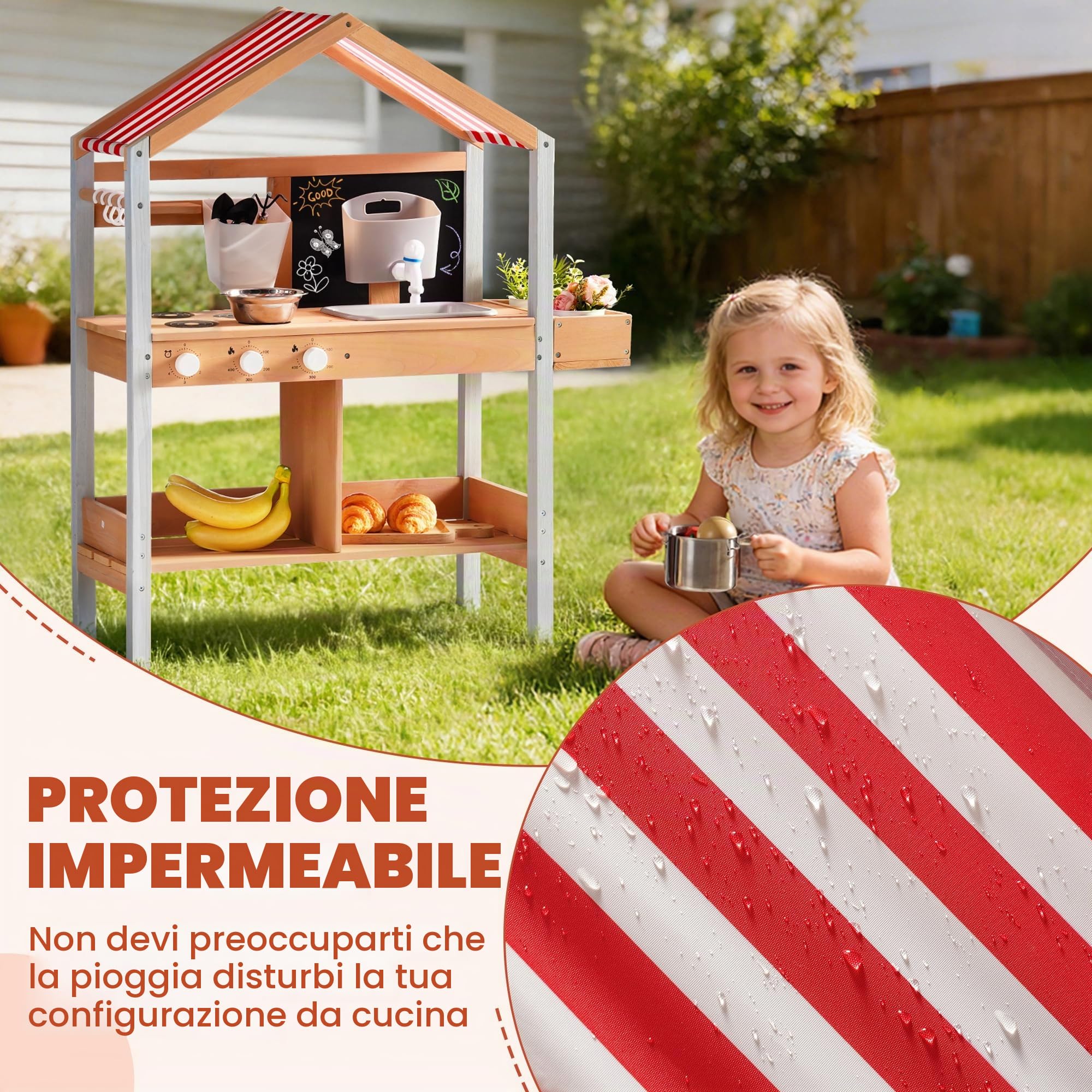 ROBOTIME Mud Kitchen Set da gioco all'aperto per bambini, cucina da gioco con vaso staccabile, lavandino, fornello, attrezzi da giardinaggio e spazio di archiviazione, accessori multipli, gioco di