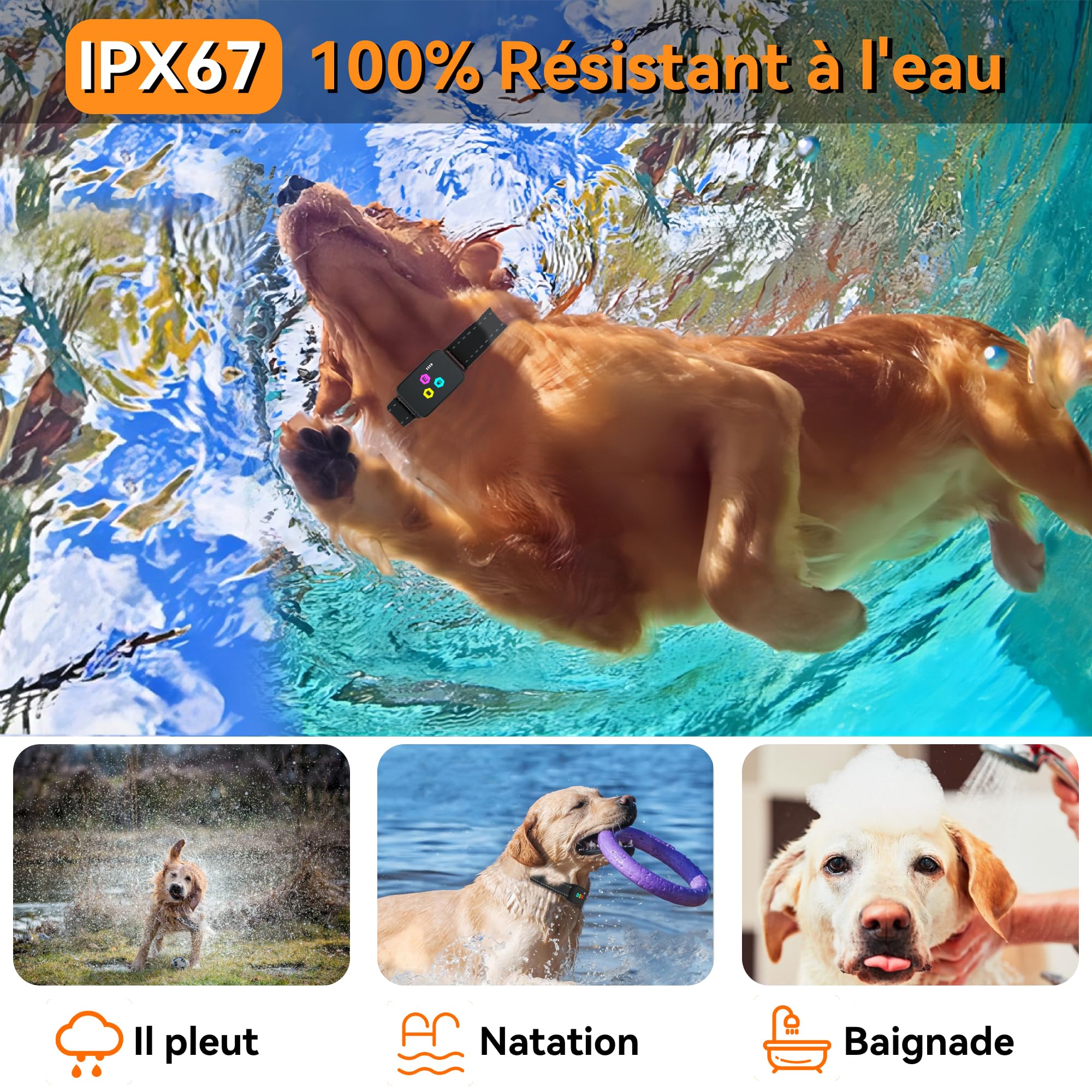 Collier de Dressage pour Chien Meloive, Portée 3000 Mètres, 3 Modes Vibration/Choc/Son, Rechargeable, 2 Colliers