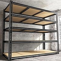 RoomFave 48" Heavy Duty Garage Shelving 3080lbs 5-Tier Adjustable Metal Storage Rack 72"H x 48"W x 24"D Black