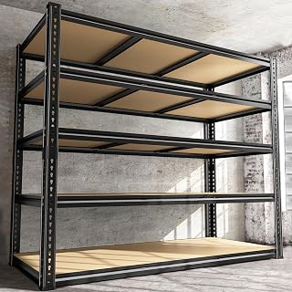 RoomFave 48" Heavy Duty Garage Shelving 3080lbs 5-Tier Adjustable Metal Storage Rack 72"H x 48"W x 24"D Black