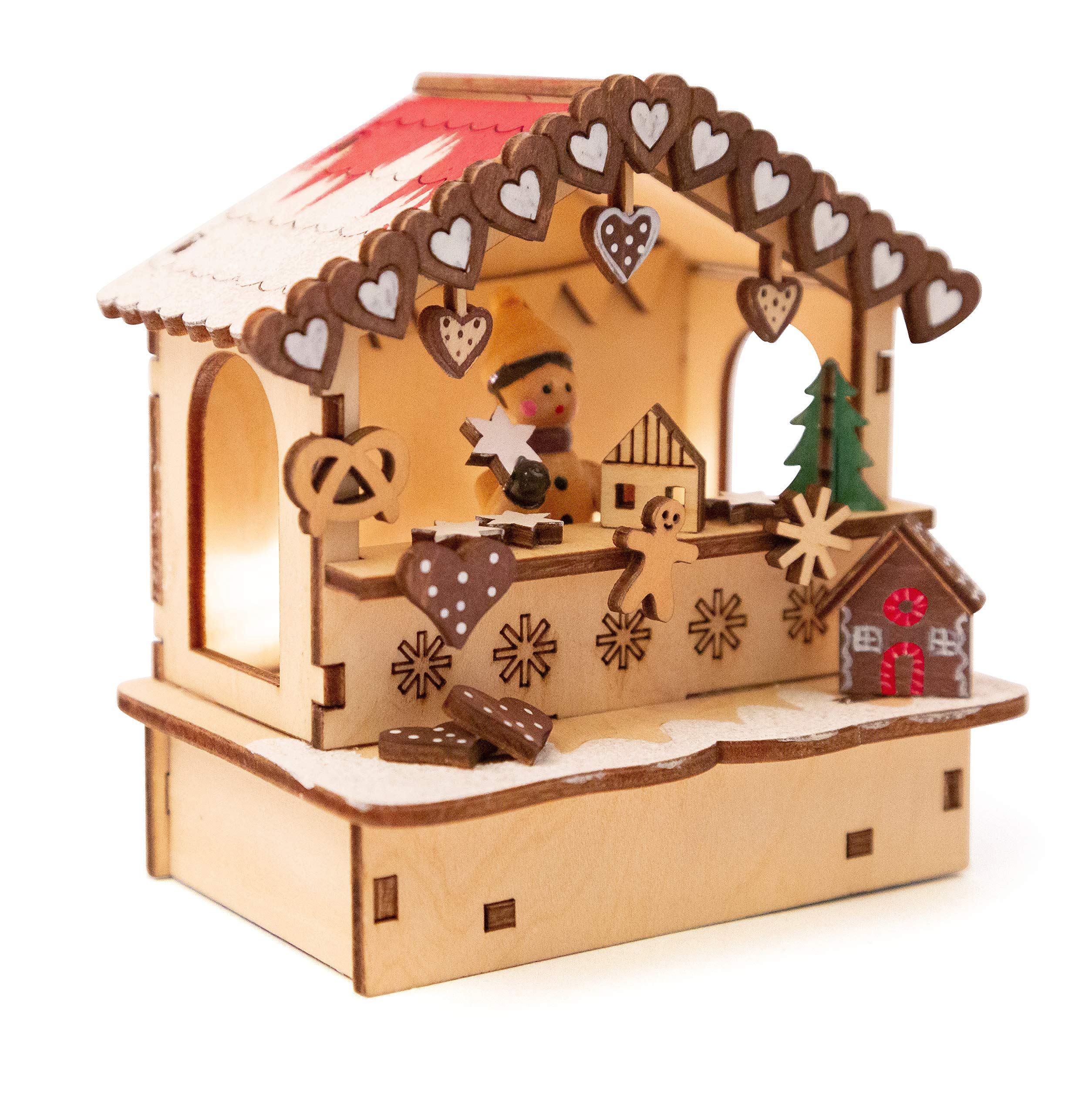 small foot Lampen-Set Weihnachtsmarkt aus Holz, Weihnachtsdeko mit drei Holzhütten mit Licht für die Fensterbank, 11390