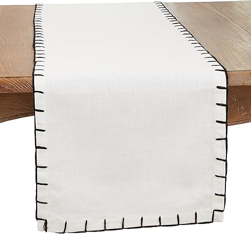 Miniatura 10 de Saro Lifestyle Classic Charm - Camino de mesa grueso con puntada de látigo, negro, 16 x 72 pulgadas