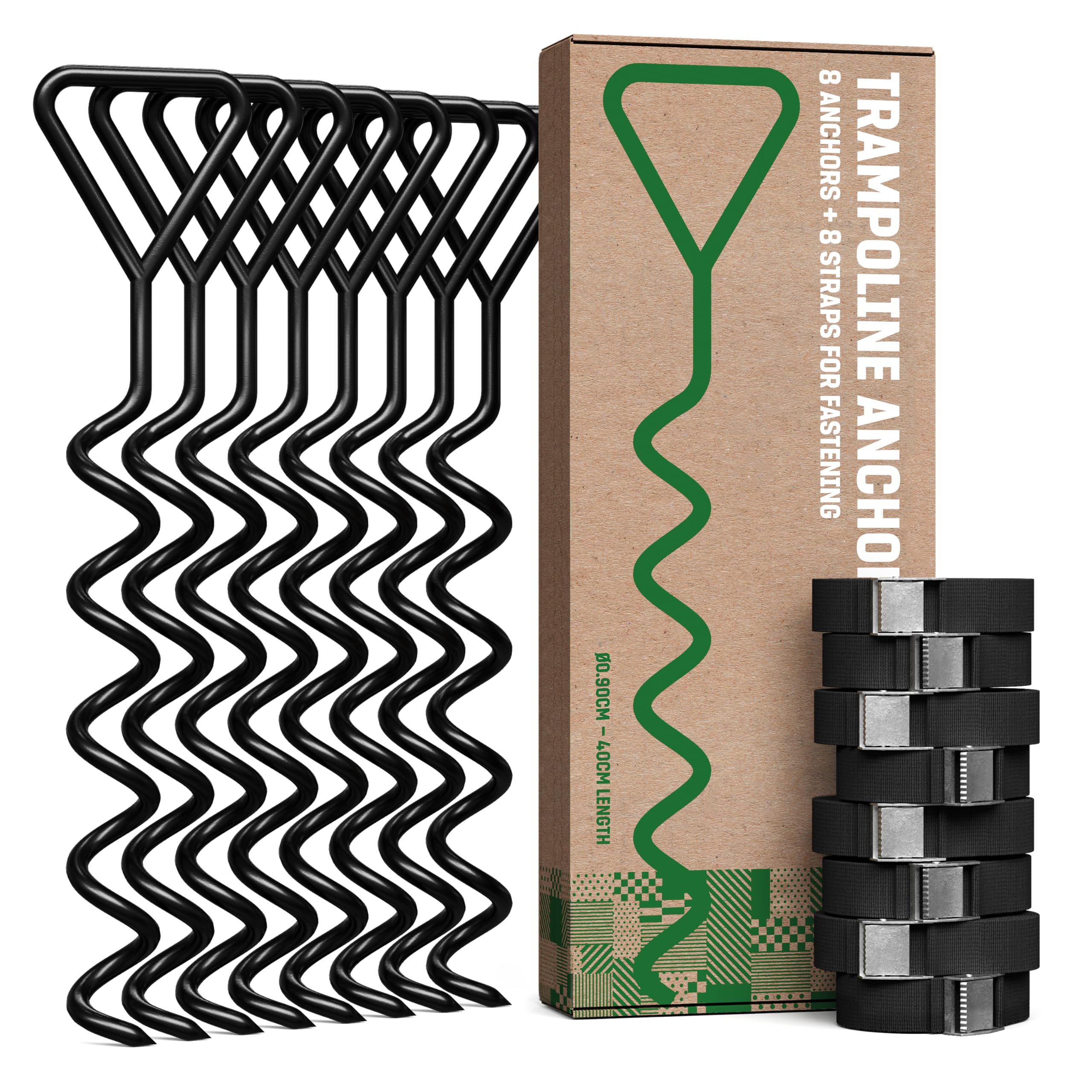GardenGloss Bodenanker Trampolin Set (8 Stück) – 40cm Robuste Erdanker für Trampolin – Schraubanker zum Eindrehen zur sicheren Befestigung im Boden