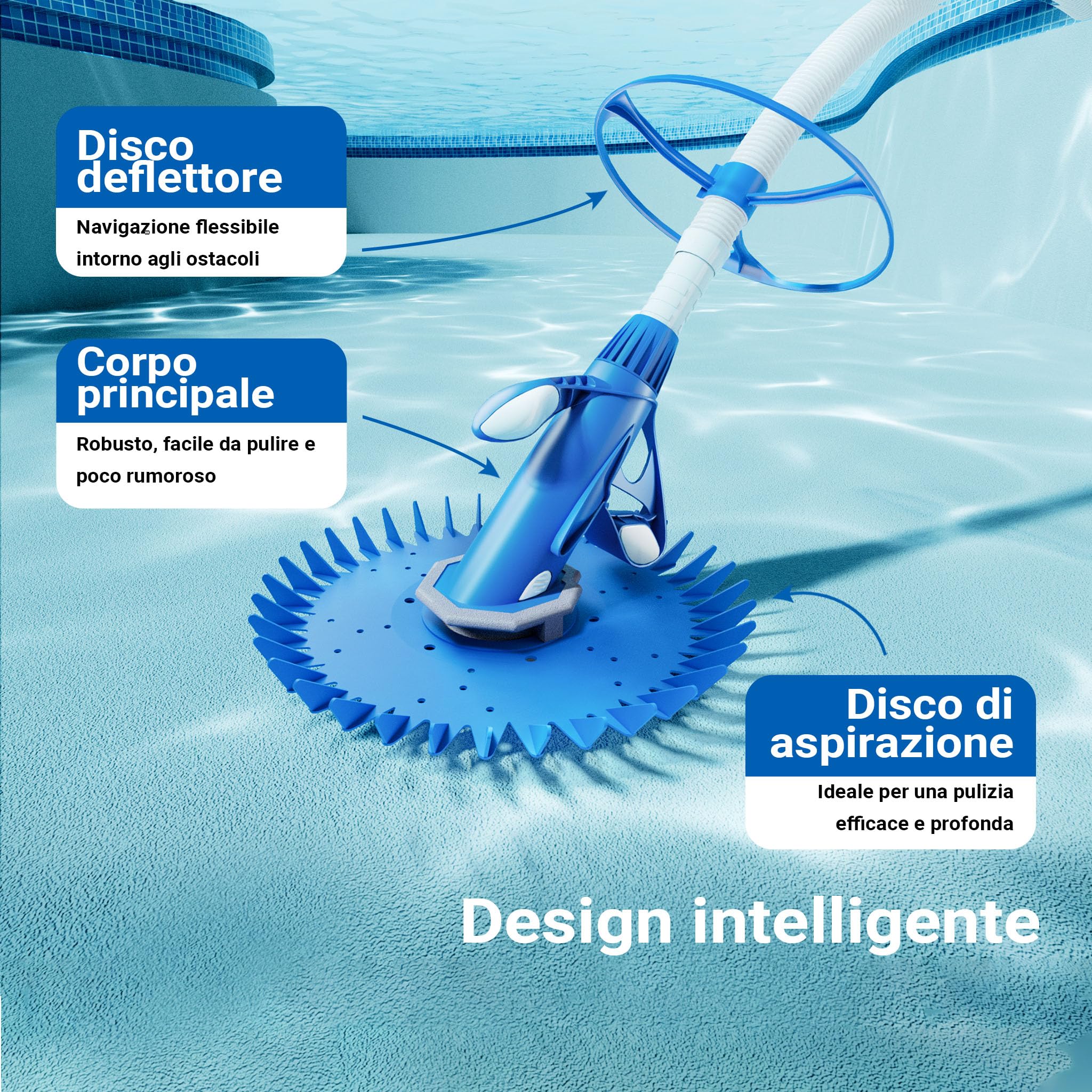 Wiltec Pulitore automatico per piscine incl.12 tubi Aspiratore per pulizia fondo piscina