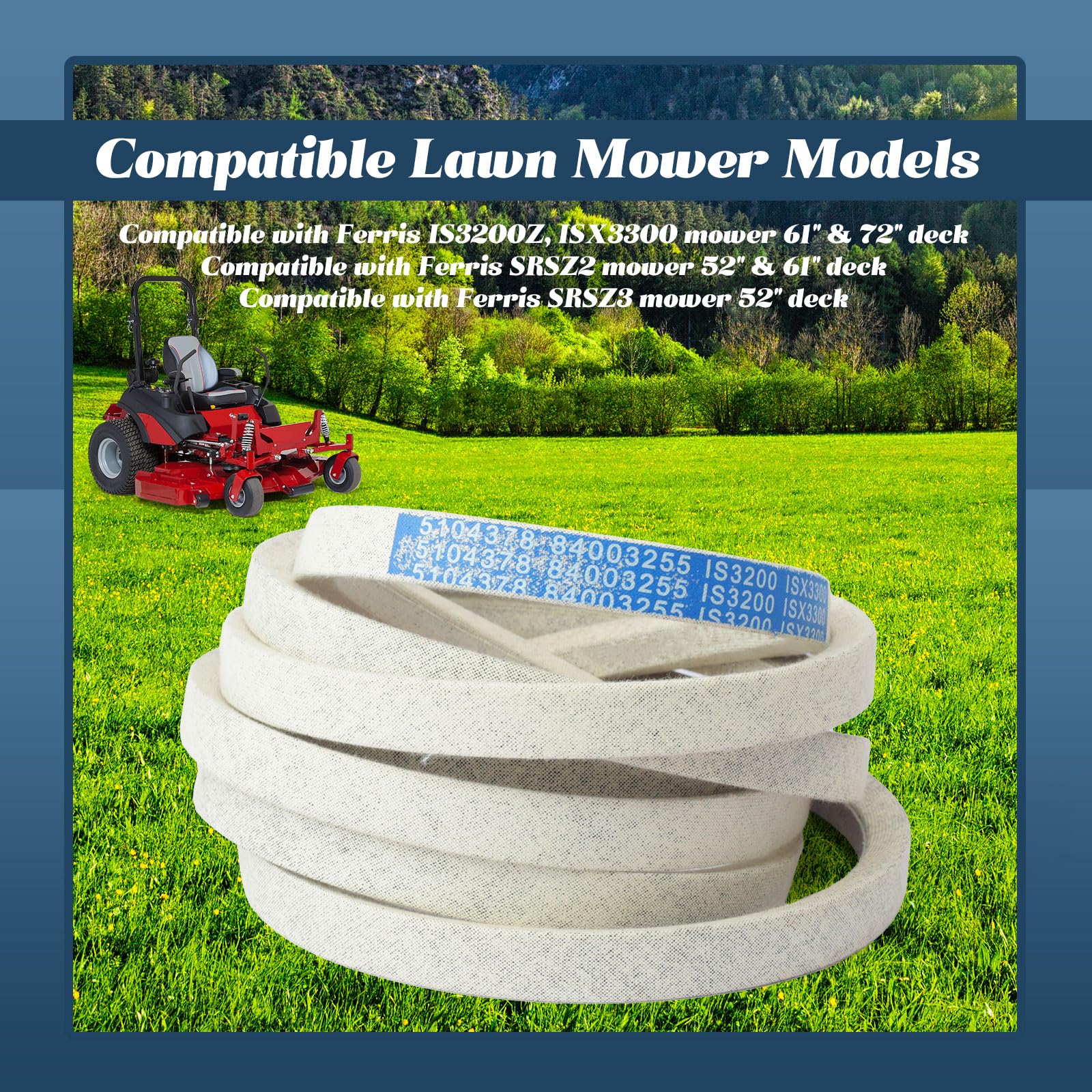 5104378 - Correa de cubierta compatible con tractor cortacésped Ferris IS3200Z ISX3300 SRSZ2 SRSZ3, reemplaza la correa trapezoidal 84003255