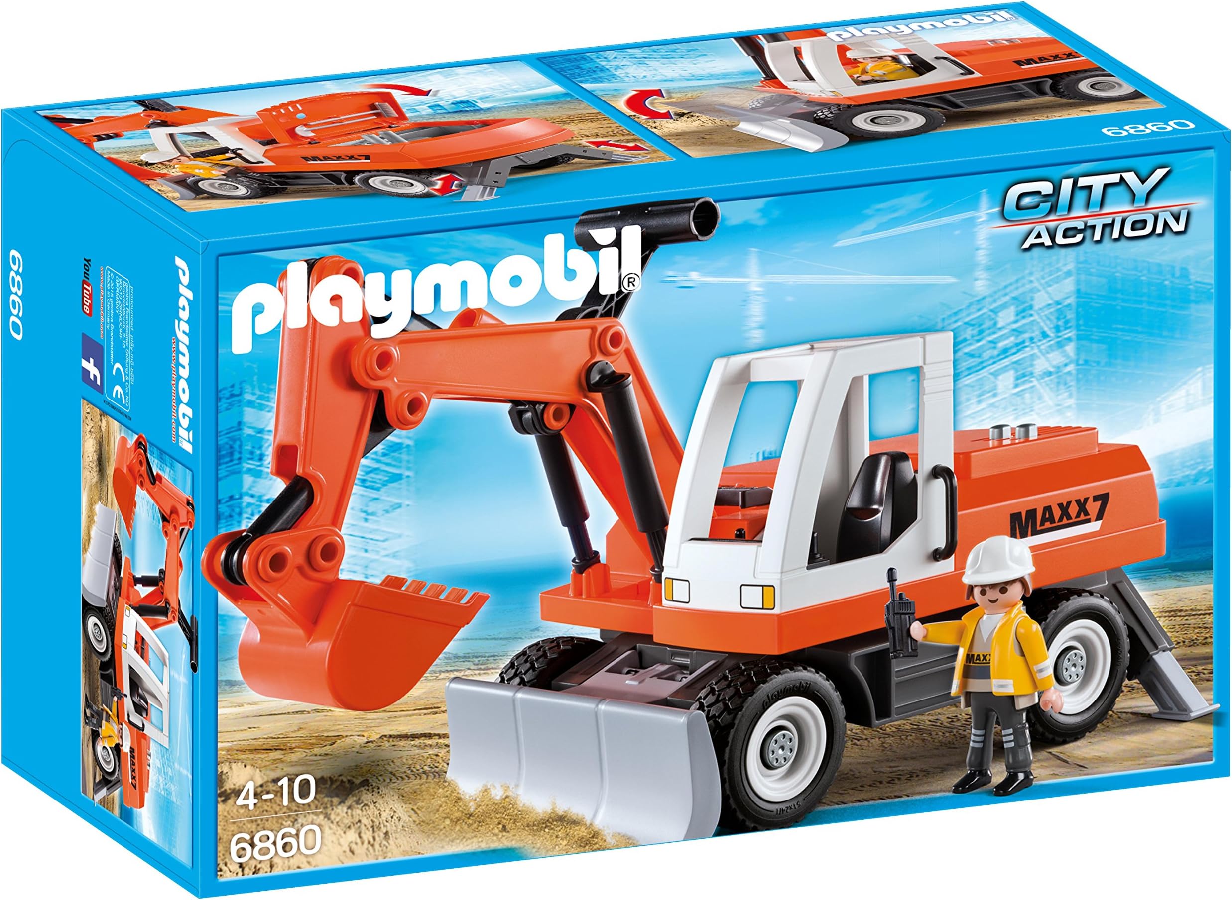 Playmobil 6860 City Action Construction Rubble Excavator with Functional Shovel, Fun Imaginative Role-Play, PlaySets Suitable for Children Ages 4+