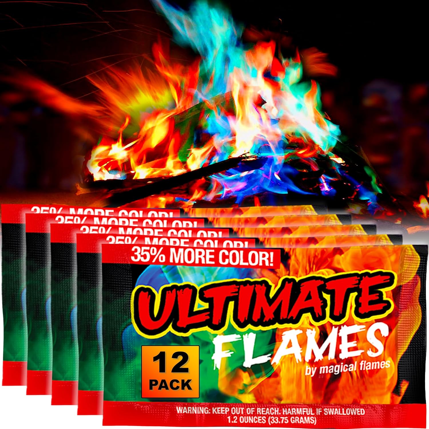 Magical Flames Fire Color Changing Packets - Fire Pit Accessories for Outside Use - Camping Essentials - 12 Pack - Camper Accessories - Camper Must Haves