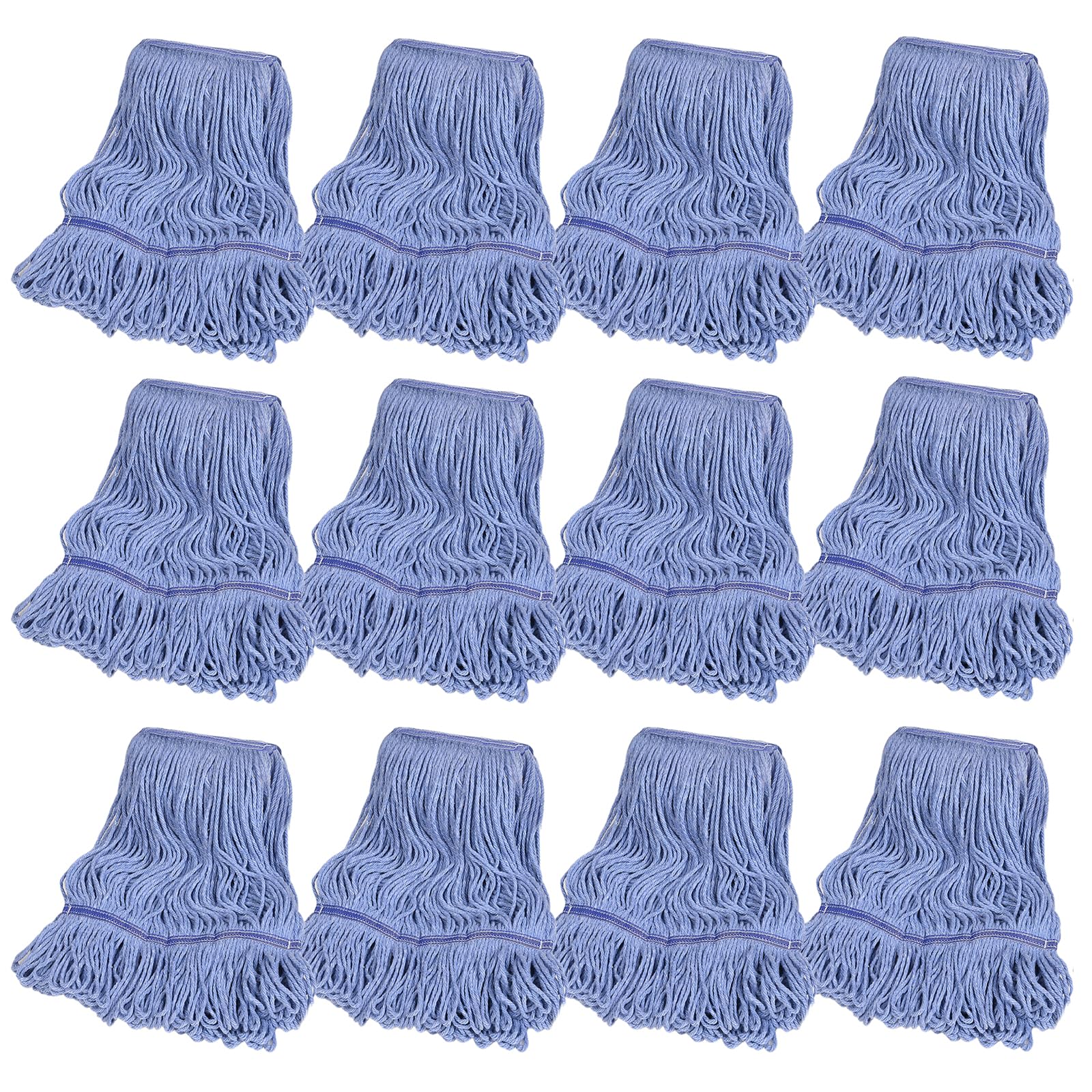 12 Pack Commercial Mop Head Replacement, Heavy Duty Mop Head Commercial Replacement for General and Floor Cleaning, Wet Industrial Blue Cotton Looped End String Head Refill (Blue)