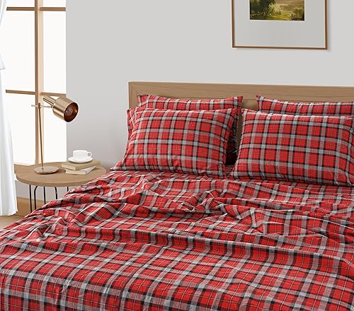 Miniatura 140 de LANE LINEN Sábanas de franela de algodón tamaño King, cepilladas para mayor suavidad, juego de sábanas ligeras tamaño King 100% algodón, sábanas