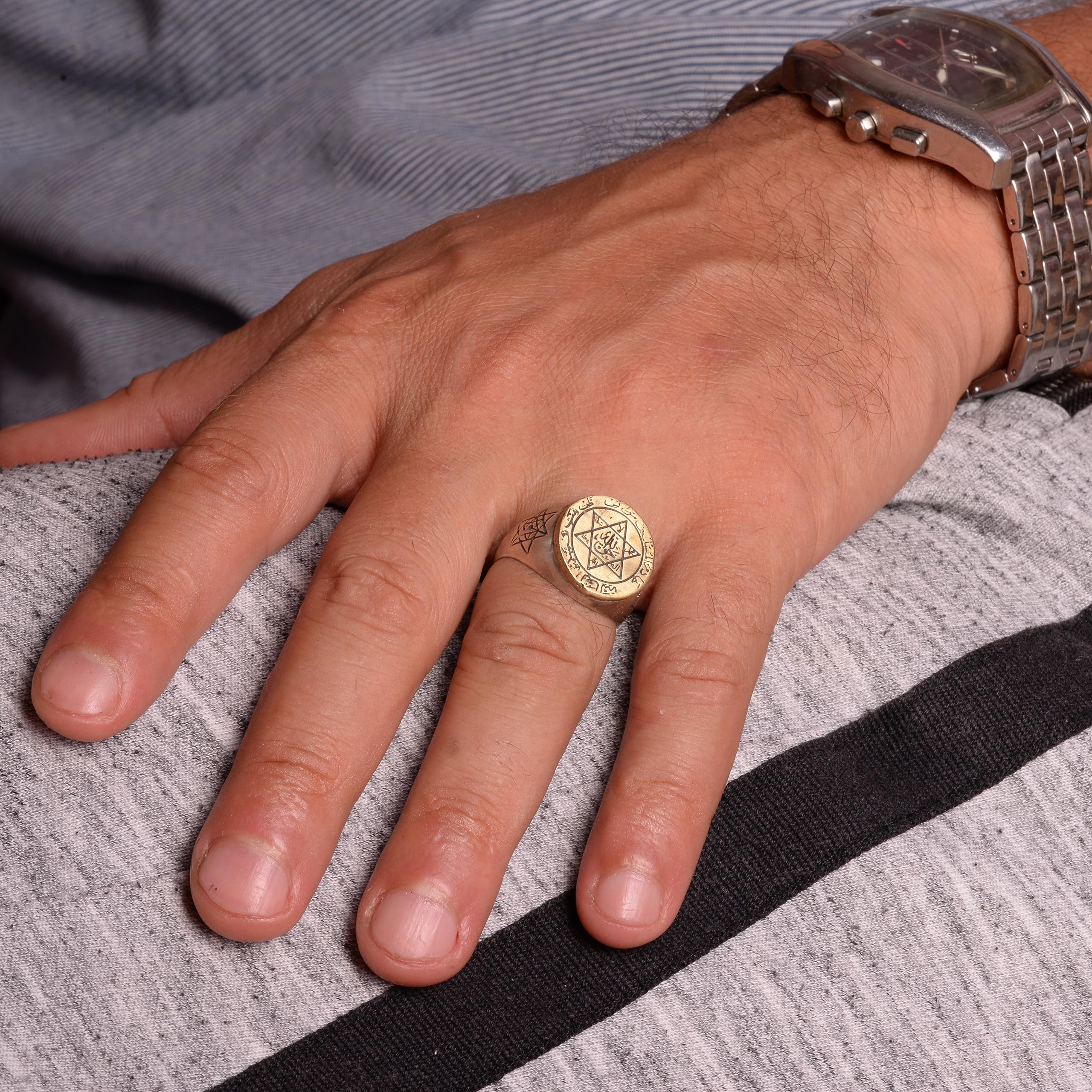 KAMBO Anillo de estrella de David, anillo de plata de ley 925 K, del rey Salomón, único hecho a mano para hombre (talla 10.5), piedra preciosa, sin piedras preciosas, Piedra preciosa