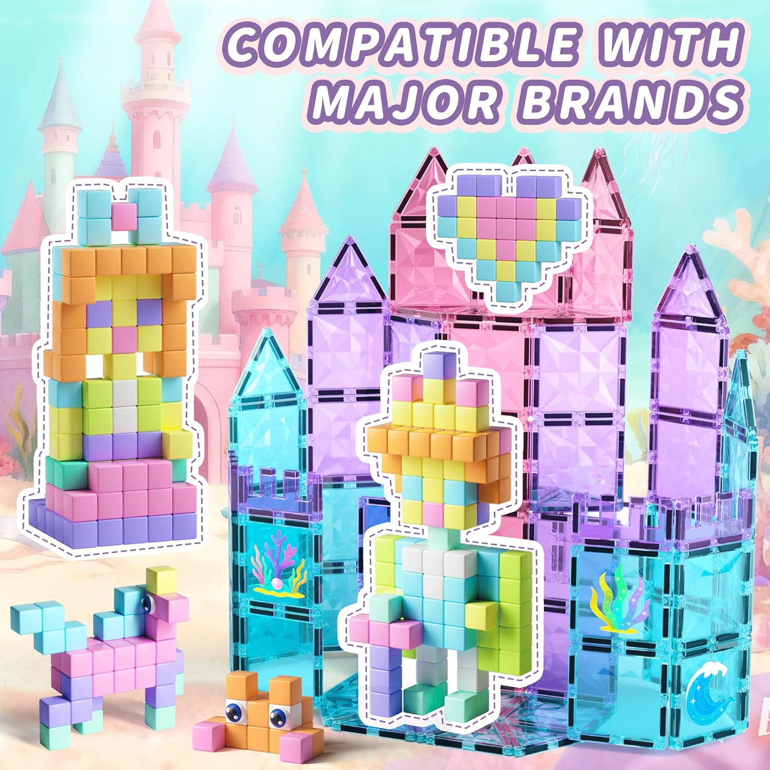 Magnetic Tiles Building Princess Castle Toys Set and 116PCS Magnetic Building Blocks with Storage Bag