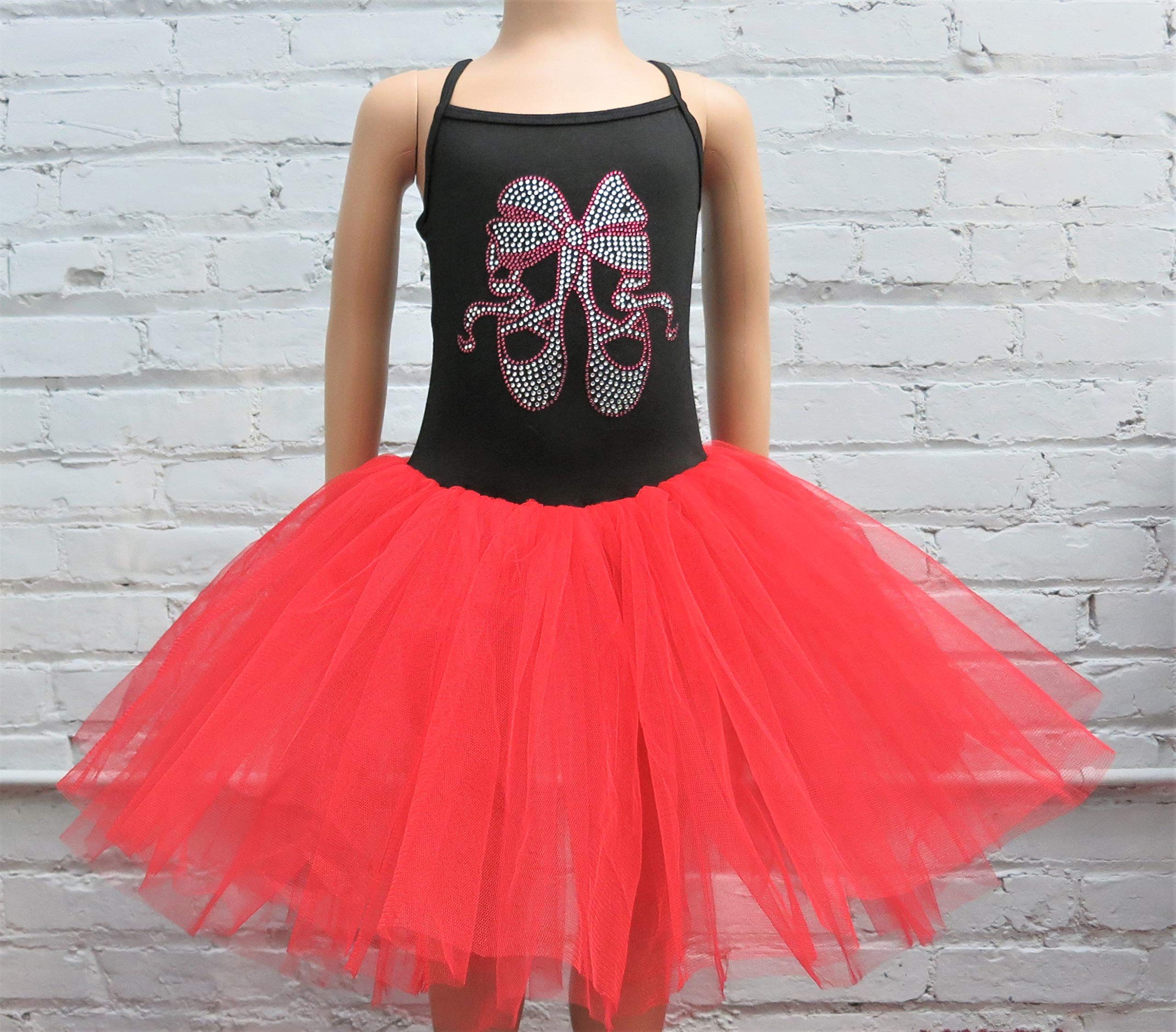 wenchoice Black Red Rhinestone Ballet Shoes Bow Ballet Dress Girl's L(5Y-6Y)