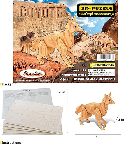Miniatura 2 de Puzzled Rompecabezas 3D Coyote Wood Craft Kit de modelo de construcción, divertido, único y educativo, juguete de madera para armar modelo de