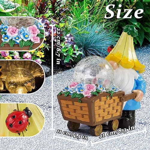 Miniatura 4 de Grovind Gnomos de jardín para decoración al aire libre, gnomos solares, estatuas de jardín, decoración de gnomo de jardín que sostiene orbe mágico