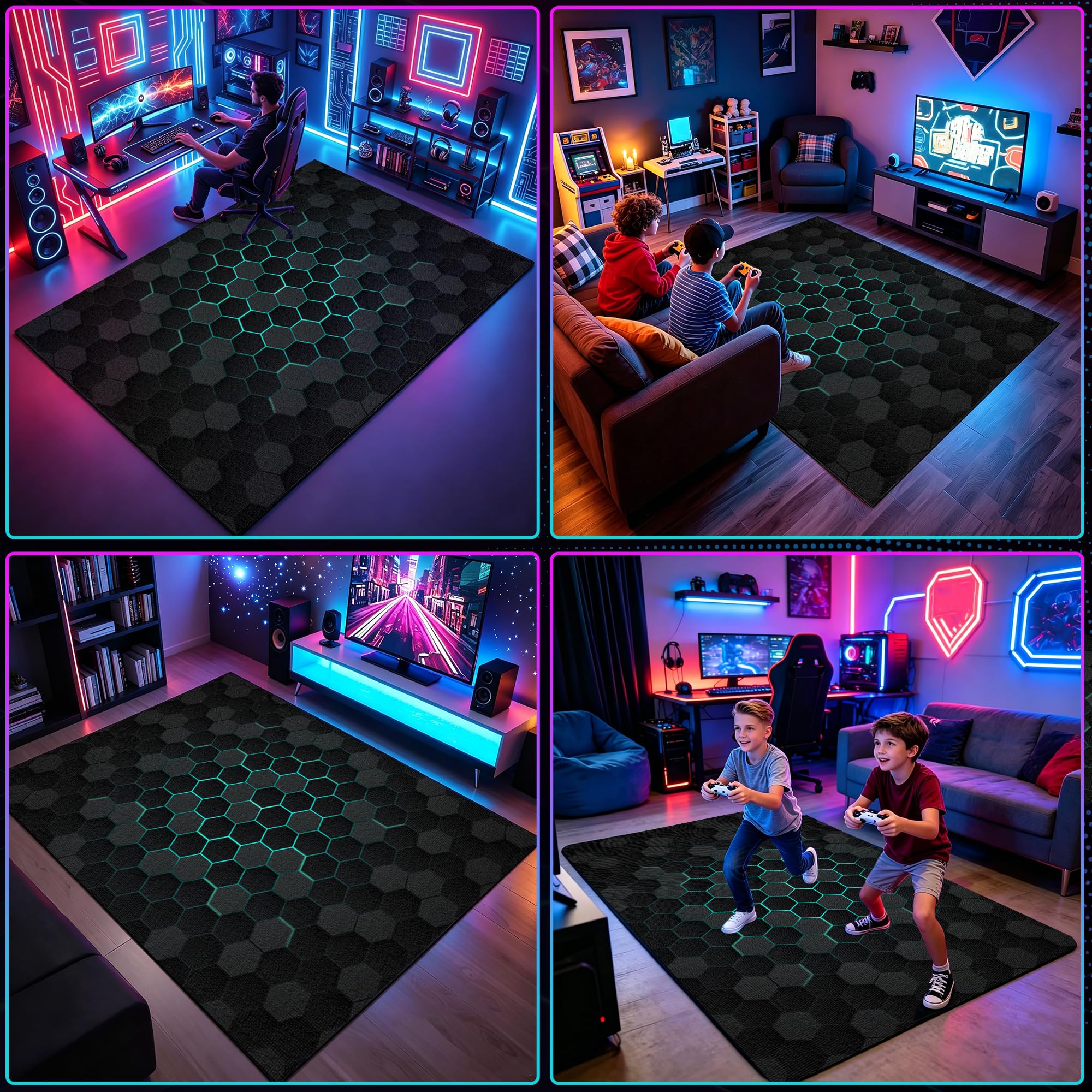 Tappeto da Gioco Controller, Tappeto Sedia Gaming 200 x 210 cm Teenager Ragazzi Camera da Letto Grande Antiscivolo Tappetino per Sedia da Gaming, Tappeto Salotto Gamer