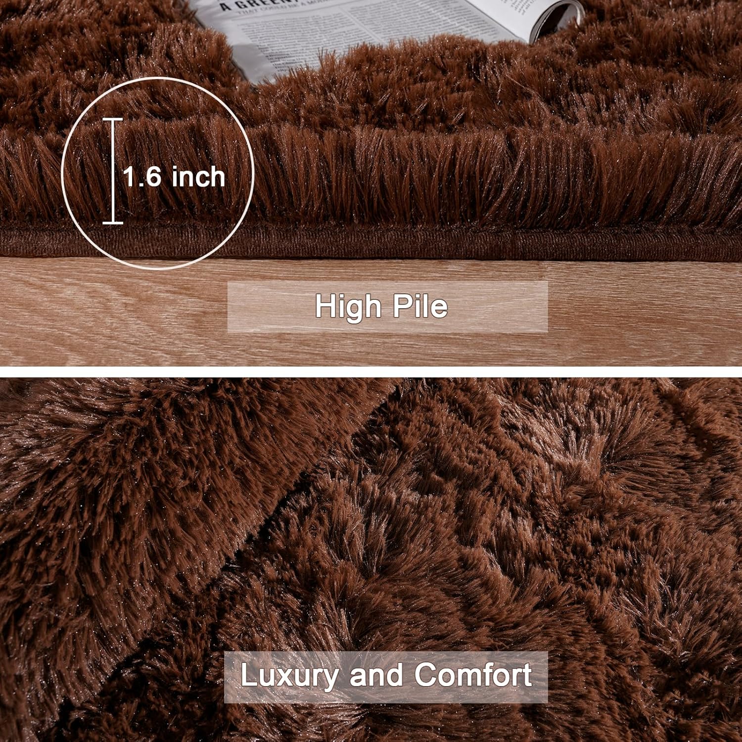 HOMORE Brown Rugs for Living Room, 5x8 Feet Fluffy Shag Area Rug for Bedroom, Super Soft Coffee Rugs for Room Decor, Cute Carpets for Kids Nursery Girls Home Dorm Decor