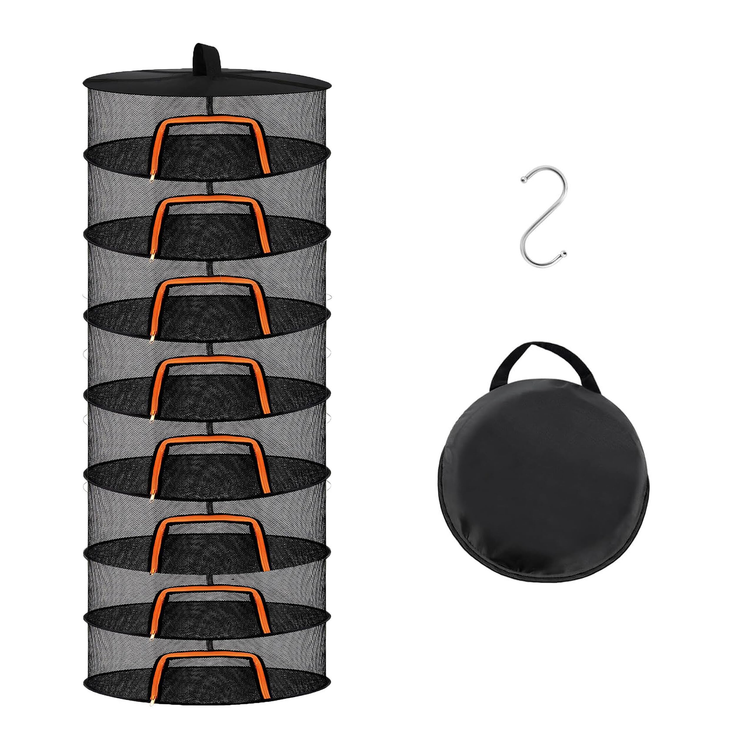 Relaxdays Foldable 8-Tier Hanging Dryer for Herbs, Fruit & Vegetables, 160x60x60 cm, Orange/Black