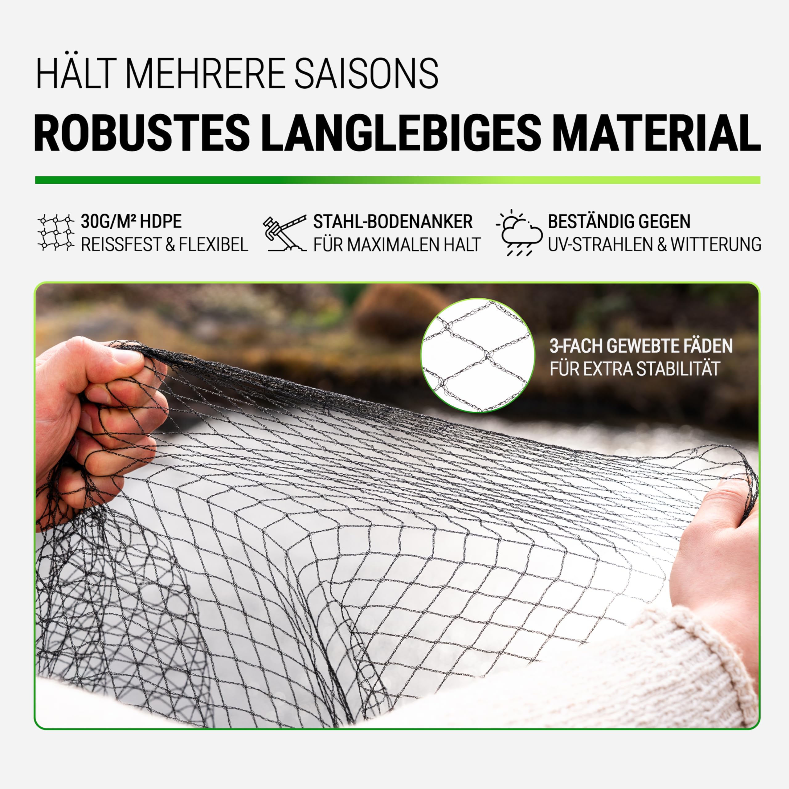 FISO® Teichnetz - 5x6m I Vogelschutznetz engmaschig, robust, witterungs- & UV-beständig I Schwarzes Teich Netz feinmaschig (15x15mm) I Netz zum Schutz von Teich, Balkon, Kirschbaum & Mehr
