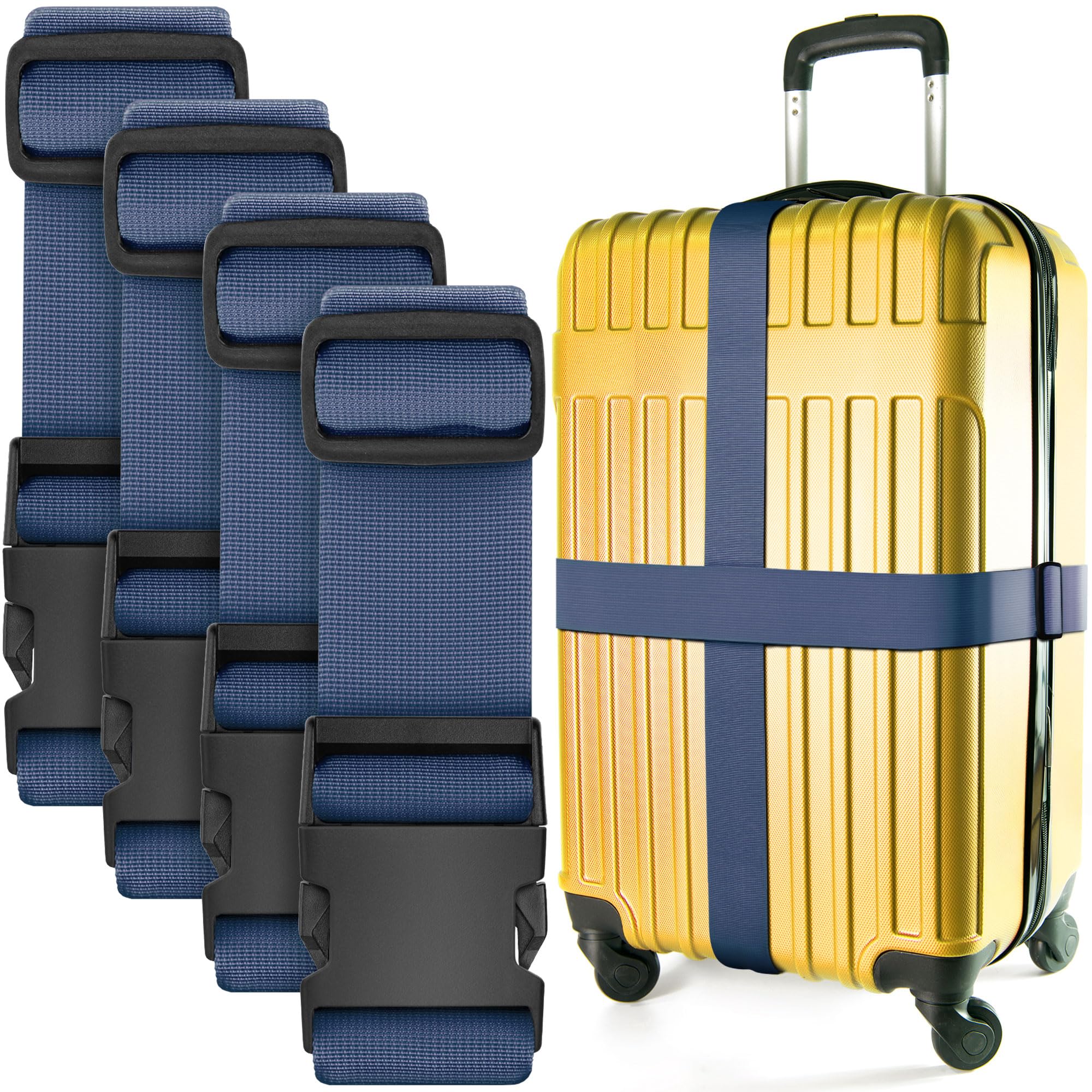 Gepäckgurte für Koffer – Marineblau, 4er-Pack – Premium-Nylongurte zur Gepäcksicherung – Längenverstellbar 1 – 2 Meter – von BlueCosto