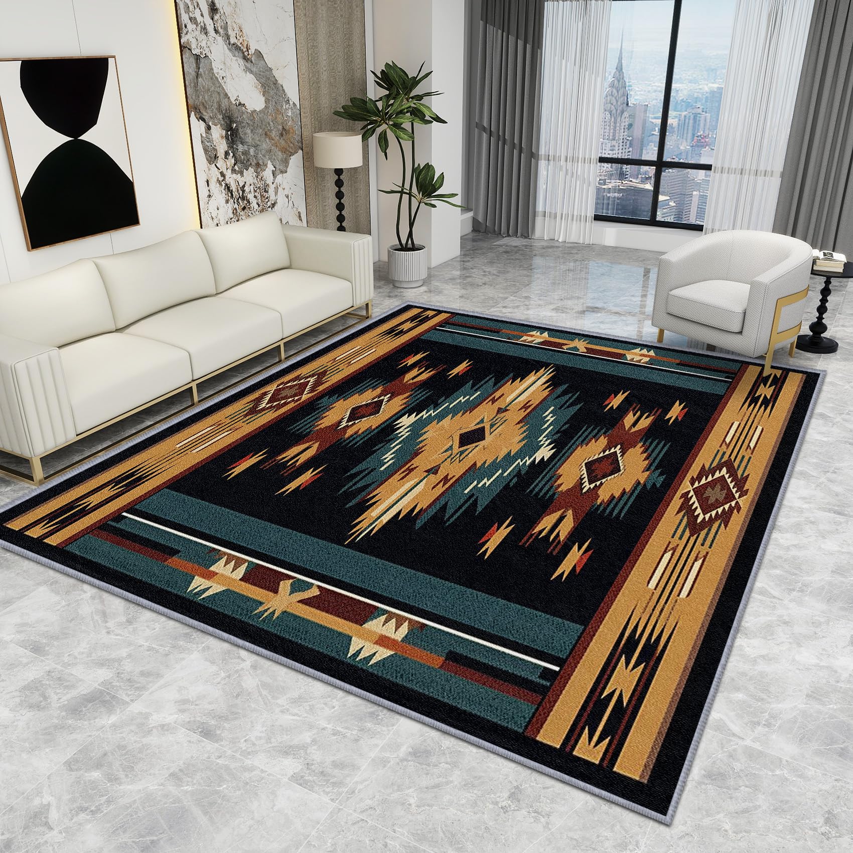 Aztec Rugs for Living Room - Aztec Rug - Southwestern Ethic Rugs, Southwestern Ethic Carpet, Washable Rug Non Slip Low Pile Soft Small Area Rugs, Aztec Home Decor Gifts, 80 X 100 cm