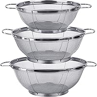 Tiawudi 3-Pack 18/8 Stainless Steel Colanders (3Qt, 4Qt, 5Qt) - Heavy-Duty Mesh Strainers with Riveted Handles & Stable Bases for Draining Pasta, Rinsing Produce