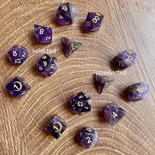 Miniatura 6 de Truewon Juego de 7 dados de piedra hechos a mano para RPG DND hechos por piedras preciosas naturales. (versión 2024 amatista)