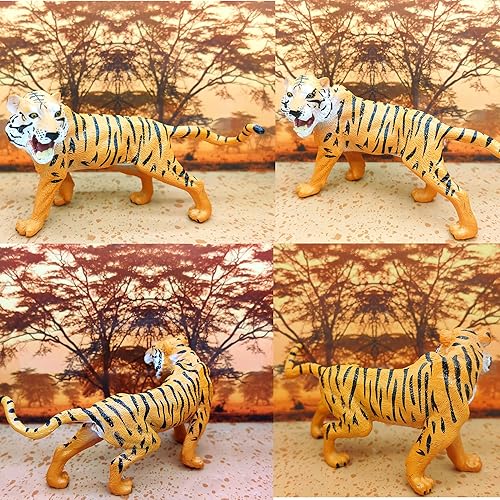Miniatura 5 de Qiandier Figuras realistas de león con figuras de tigre, juguetes de animales salvajes, modelo incluye árbol de plástico