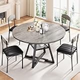 51” Round Dining Table Set for 6, Kitchen Table and Chairs for 4, Circle Table Round Pedestal Dining Room Dinner Dinette Table Set,5 Piece Space Saving Wood Kitchen & Dining Room Tables (Grey, 51In)