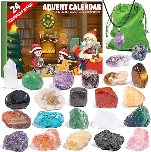 Calendario de Adviento 2025 Cristales para niños con sorpresas de cuenta regresiva de Navidad de 24 días, mineral natural y piedra de roca para