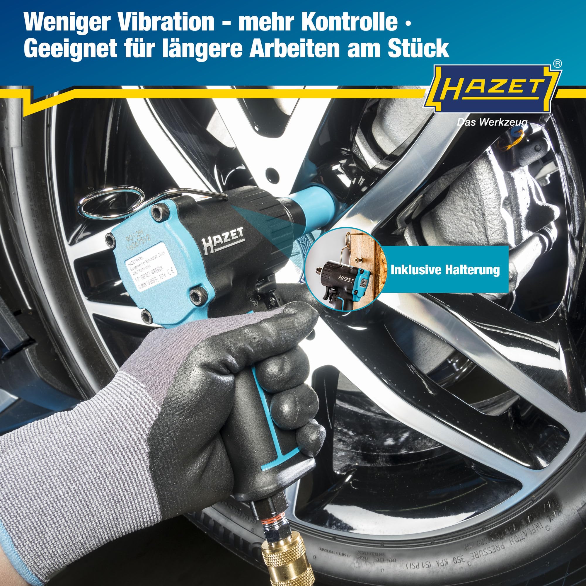 Hazet Druckluft-Schlagschrauber 9012M I Max. Lösemoment 1100 Nm, Vierkant 12,5 mm (1/2 Zoll) I vibrationsarm - Werkzeug zum Anziehen und Lösen von Schrauben