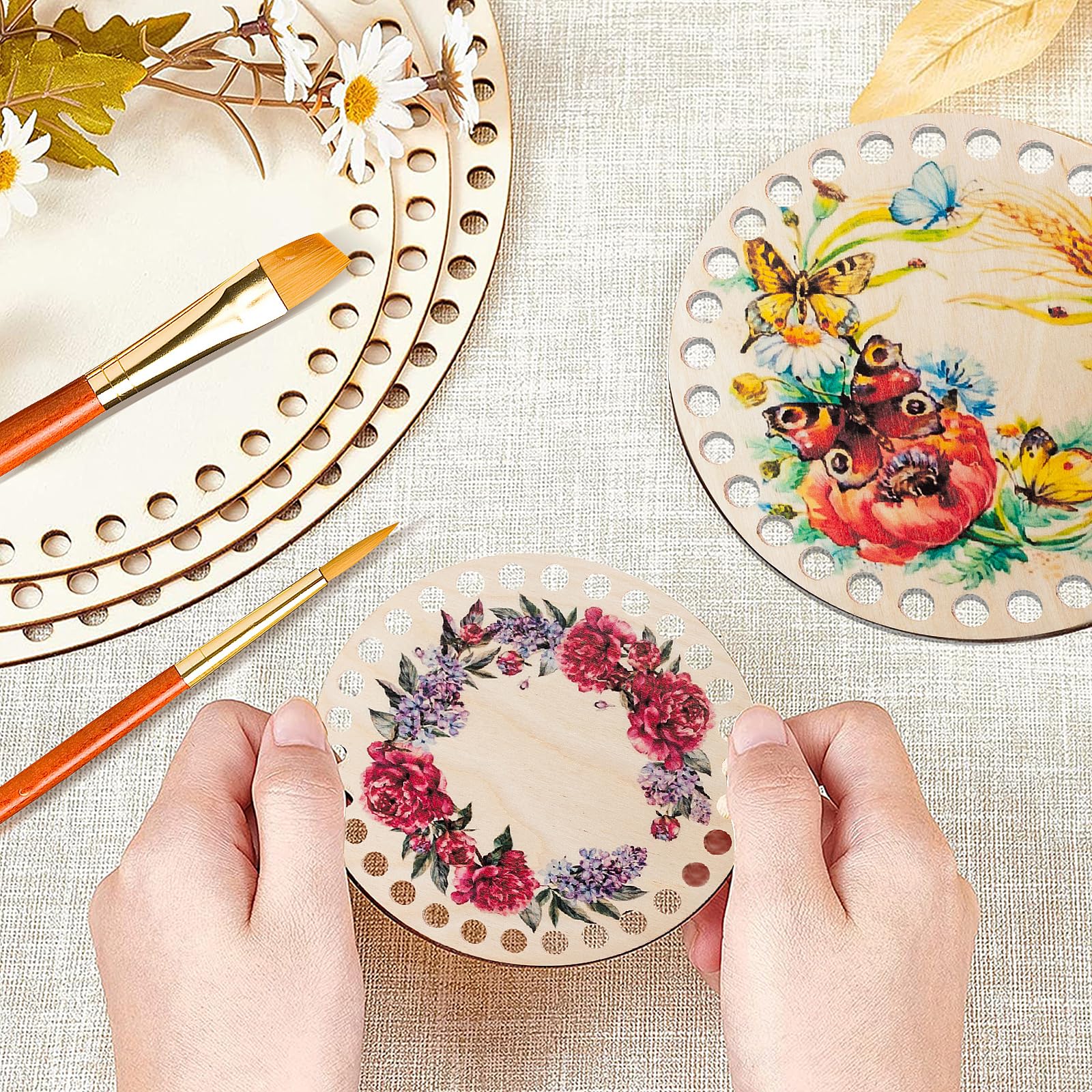 Set van 6 houten manden om te haken, om te knutselen, 10/15/20/25/30 cm