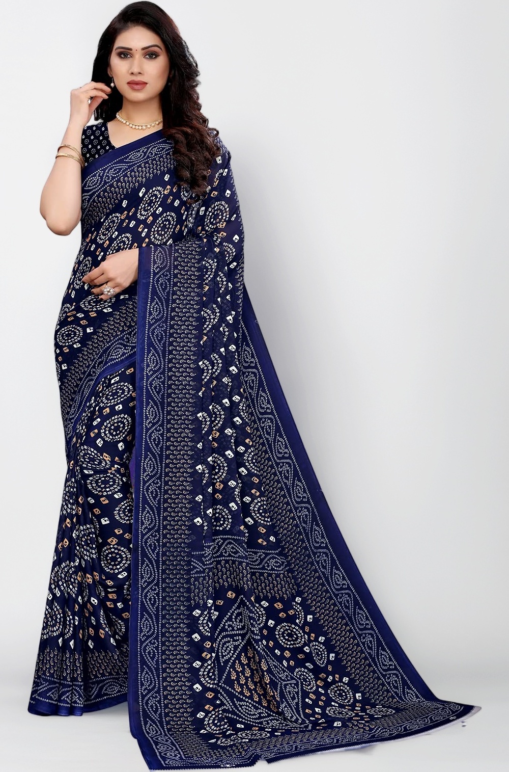 SIRIL Women's Georgette Bandhani Printed Saree with Blouse