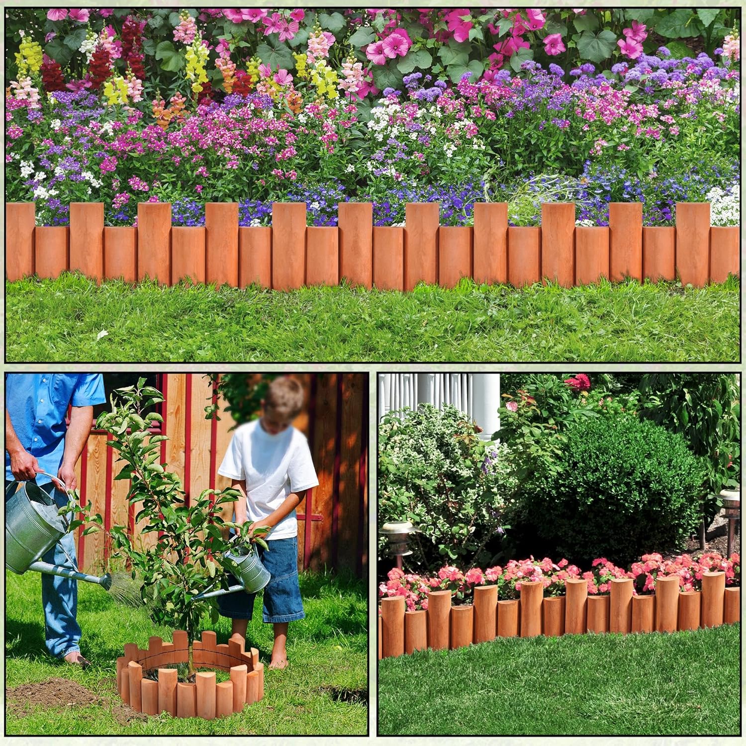 Yaheetech 2pcs Garden Wooden Short Fence,Outdoor Landscape Edging Flexible Decorative Border, No-Dig Wood Fences for Spring Yard Patio Pathway Lawns Courtyard Maintenance - 66in